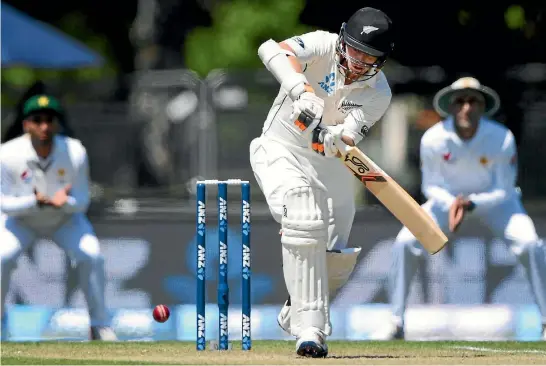  ?? PHOTO: PHOTOSPORT ?? Tom Latham plays the ball to the leg side during New Zealand’s win over Pakistan in the first test in Christchur­ch last week.