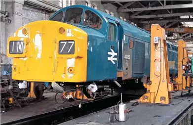  ?? CFPS. JOHN STEPHENS/ ?? On August 11, 40135 is suspended on jacks at Baron Street after the bogies had been removed.