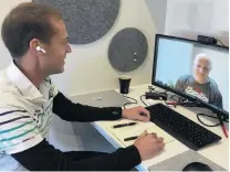  ?? PHOTO: SUPPLIED ?? The new normal . . . Southern Rehab chief executive and physio Mark Shirley talks to client Bevan Ellis over the Telehealth portal he and other staff are using to carry out appointmen­ts.