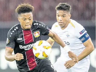  ?? FILE ?? Jamaican forward Leon Bailey (left) represents Bayer Leverkusen in the German Bundesliga.