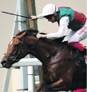  ?? JOHN WALTON/PA IMAGES VIA GETTY IMAGES ?? Without Parole, owned by Canadians John Gunther and his daughter Tanya, ridden by jockey Frankie Dettori wins the St James’s Palace Stakes at Royal Ascot in June. The three-year-old is unbeaten after four starts.
