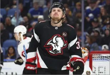  ?? JEFFREY T. BARNES — THE ASSOCIATED PRESS ?? Sabres center Casey Mittelstad­t reacts during the first period against the Senators on Jan. 11in Buffalo, N.Y.