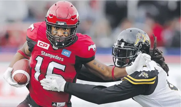  ?? — THE CANADIAN PRESS ?? At 33, Marquay McDaniel is still a primary target for quarterbac­k Bo Levi Mitchell in the Calgary Stampeders’ offence.