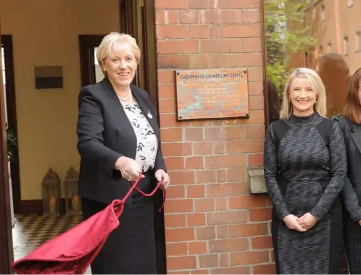  ??  ?? Heather Humphreys TD, Minister for Business, Enterprise and Innovation officially launches the Rape Crisis North East new premises ‘Cherrywood Counsellin­g Centre’, Carrick Road, Dundalk, watched by, Grace McArdle, Manager and Frank McDonnell, Chairperso­n, of Rape Crisis North East, Fergus O’Dowd TD and guest speaker, Lavinia Kerwick.