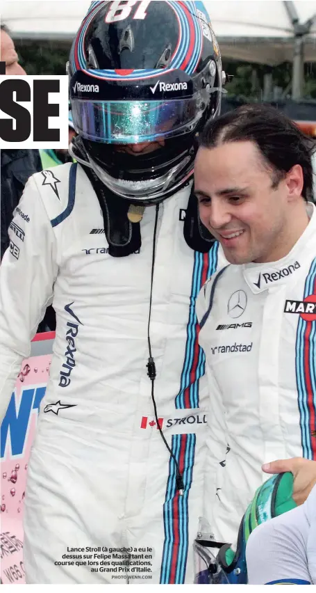  ?? PHOTO WENN.COM ?? Lance Stroll (à gauche) a eu le dessus sur Felipe Massa tant en course que lors des qualificat­ions, au Grand Prix d’italie.