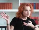  ?? — AFP ?? FRANKFURT: Exiled Turkish writer and human rights activist Asli Erdogan answers AFP journalist­s’ questions during an interview.