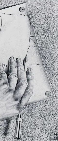  ??  ?? SKETCHY BUSINESS M C Escher’s Drawing Hands (1948)