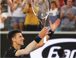  ?? – File Photo ?? TENNIS TITAN: Serbia’s Novak Djokovic celebrates after defeating Spain’s Albert Ramos-Vinolas in Melbourne.