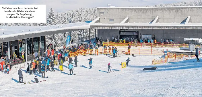  ??  ?? Skifahrer am Patscherko­fel bei Innsbruck: Bilder wie diese sorgen für Empörung. Ist die Kritik überzogen?