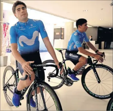  ??  ?? COMPAÑEROS. Landa y Nairo coinciden por primera vez bajo un mismo color, el del Movistar navarro.