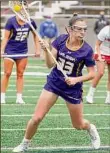  ?? Gregory A. Shemitz / Special to TU ?? UAlbany's Sarah Falk, shown last season, had six goals and an assist for the Danes in their win Saturday.