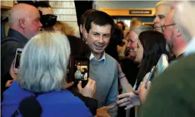 ??  ?? Pete Buttigieg campaigns at Gibson’s Bookstore in Concord. Photograph: Mary Schwalm/ Reuters