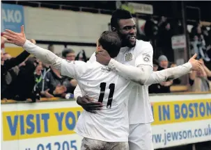  ?? Www.mphotograp­hic.co.uk ?? ●●Danny Lloyd celebrates his goal against Boston United at the weekend