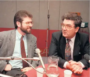  ??  ?? Gerry Adams and John Hume during a BBC Radio 4 interview in 1992