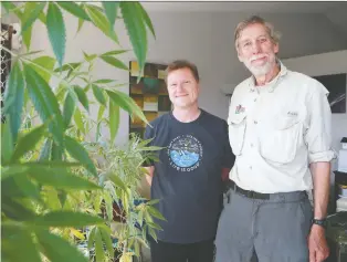  ?? MICHELLE BERG ?? Cancer patient Thomas Hartle, left, will be assisted by Bruce Tobin, a clinical counsellor and founder of Therapsil as Hartle begins psilocybin therapy sessions to reduce anxiety.