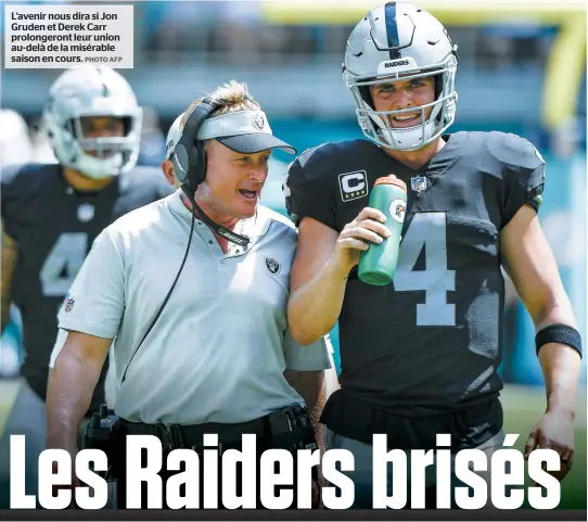  ?? PHOTO AFP ?? L’avenir nous dira si Jon Gruden et Derek Carr prolongero­nt leur union au-delà de la misérable saison en cours.