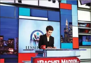  ?? AN RONG XU/THE NEW YORK TIMES ?? Rachel Maddow during a taping of her show in New York on March 9. Rattled liberals are surging back to television, seeking catharsis, solidarity and relief among left-leaning hosts and networks. ‘There is this surge in civic interest and engagement,’...