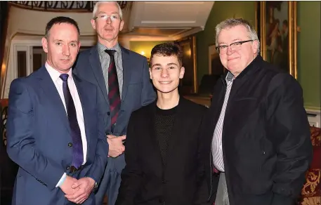  ??  ?? St Brendan’s student Wiktor Bogalecki with deputy Principal Hugh Rudden, Principal Sean Coffey and Deputy Principal Jim O’Brien at the St Brendan’s College Science dinner in the Dromhall Hotel, Killarney on Friday.Photo by Michelle Cooper Galvin