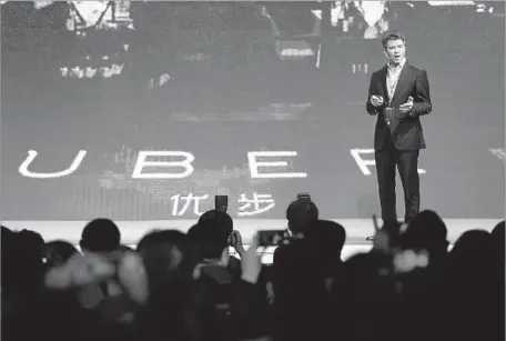  ?? VCG via Getty Images ?? BENCHMARK Capital Partners alleges in its lawsuit that Uber co-founder Travis Kalanick breached his fiduciary duty and contractua­l obligation­s by stacking the company’s board with allies to shield his conduct from redress. Above, Kalanick at a Beijing...