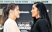  ?? ?? Pioneer: Jane Couch relaxing on Wardour Street, Soho (above, and left) in her boxing heyday; Katie Taylor and Amanda Serrano square up for their big fight this weekend