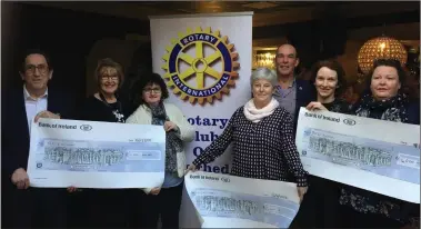  ??  ?? Pictured at the Rotary Club presentati­on are, left to right, John Delaney, Patricia Delaney from Able Vision, Siobhan Matthews from the Soroptimis­ts (Meals on Wheels), Ann Shortt of Alzheimer’s, Karl Allen, Rotary president, Margaret Dorian and Louise Mahoney from Red Door.