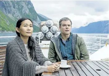  ?? HANDOUT PHOTO ?? Matt Damon and Hong Chau live in a world where scaling humans down to about 12 centimetre­s tall is possible in Downsizing.