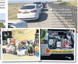  ??  ?? The cycle path between Birkdale and Ainsdale and, below, large quantities of drink and barbecues were confiscate­d by police