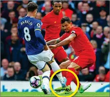  ?? ?? FLASHPOINT: Ross Barkley’sy’s challenge on De Dejan Lovren prompted a furious reaction from Liverpool’s coaching staff