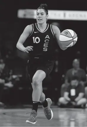  ?? JOHN LOCHER/AP ?? Aces guard Kelsey Plum brings the ball up the court against the Dallas Wings on June 5 in Las Vegas.