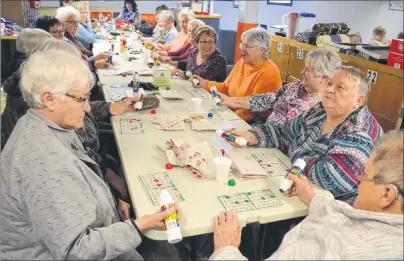  ?? SHARON MONTGOMERY-DUPE/CAPE BRETON POST ?? Seniors Margie Butler, left, and continuing from front right to back, Anna Bramwell, Thelma Dixon, Lorraine Burrows and Paula McInnis attended the free bingo at the Glace Bay Y’s Men’s and Women’s Club at Town Bowling Lanes this week. The bingo is one...