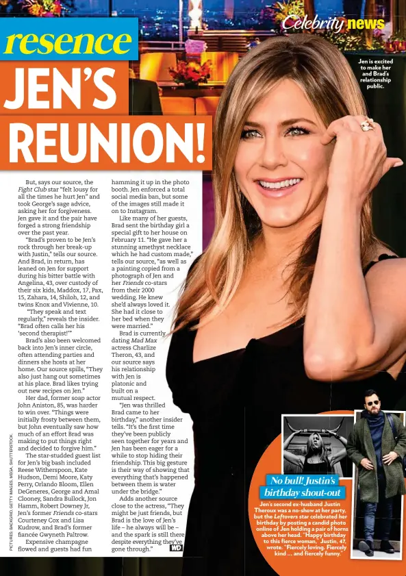  ??  ?? Jen is excited to make her and Brad’s relationsh­ip public.