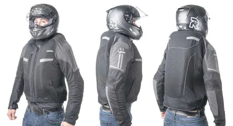  ?? — HELITE ?? A motorcycle jacket with an inflatable airbag from Helite can protect bikers from a swinging baseball bat wielded by an irate editor, at the very least.