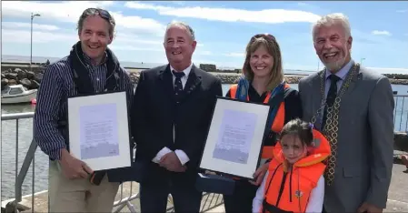  ??  ?? David Maguire, Nick Bowie (LOM Wexford), Lorraine Galvin, her daughter Lauren, and Cllr Jim Moore, Mayor of Wexford