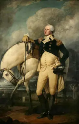  ??  ?? Left: Portrait of George Washington, also painted by John Trumbull. Washington was the president while Hamilton served as the secretary of the treasury. (Wikimedia Commons)