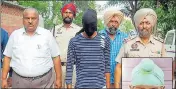  ?? SAMEER SEHGAL/HT ?? Accused Gupreet Singh (face covered) in police custody for murder of Shubhpreet Singh (right) in Amritsar.