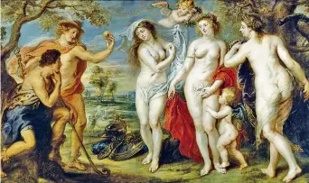  ??  ?? Il giudizio di Paride, un dipinto dell’artista fiammingo Pieter Paul Rubens (1577-1640), Museo del Prado, Madrid