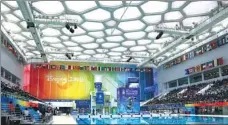  ?? PROVIDED TO CHINA DAILY ?? The National Aquatics Center, host to swimming events (left) during the 2008 Games, will be transforme­d into the 2022 Games’ curling venue, as shown in the computer generated image (right).