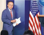  ?? EVAN VUCCI/ASSOCIATED PRESS ?? Acting White House chief of staff Mick Mulvaney arrives at a news conference in Washington on Thursday. On Sunday he defended the plan to host a G-7 meeting at Doral.