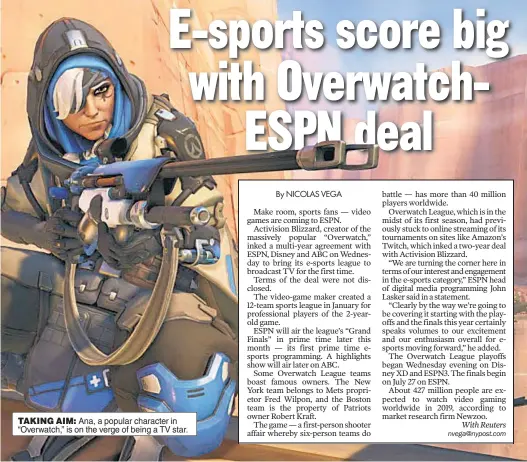  ??  ?? TAKING AIM: Ana, a popular character in “Overwatch,” is on the verge of being a TV star.