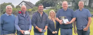  ??  ?? Ballantrae The Bowler / Non- Bowler competitio­n, sponsored by Gordon Mclwraith, Fishmonger for the Louise Knox Memorial Trophy was won by Gordon McIlwraith and Danny McCulloch. Runners- up were Alan Porter and Brian O’Hare