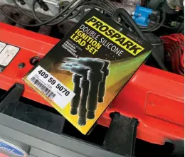  ??  ?? ABOVE: The local motor factor had a set of ignition leads on the shelf, which we fitted along with a set of NGK plugs.