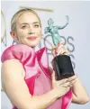  ?? PHOTO: TNS ?? Emily Blunt holds her supporting actress award for A Quiet Place at the 25th Screen Actors Guild Awards yesterday.