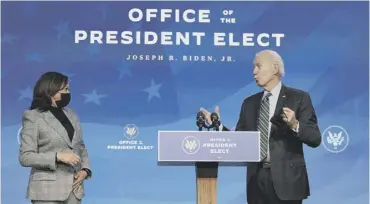  ??  ?? 0 President-elect Joe Biden and vice-president-elect Kamala Harris spoke at an event on Saturday