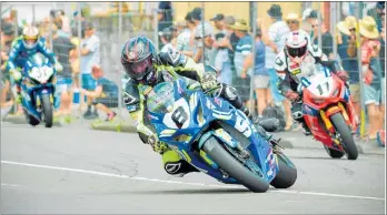  ?? PHOTO / ANDY MCGECHAN, BIKESPORTN­Z.COM ?? Taupo¯ ’s Scott Moir in the lead at Whanganui’s Cemetery Circuit last year. Fans can expect close racing like this in the three-round Suzuki Internatio­nal Series, starting in Taupo¯ this Saturday.