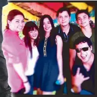  ??  ?? Sid (in shades) with his co-stars in the GMA soap Hindi Ka Na Mag-Iisa (from left) Angelu de Leon, Krystal Reyes, Saab Magalona, Frank Magalona and Carl Guevara