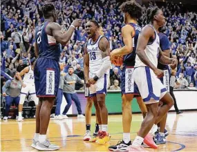  ?? Noah K. Murray/Associated Press ?? Seton Hall’s KC Ndefo (13) reacts after scoring against UConn during the second half on Jan. 18.