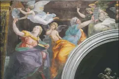  ??  ?? A detail of the 1514 fresco “Sybils receiving instructio­n from Angels” by Italian High Renaissanc­e master painter Raffaello Sanzio, known as Raphael, adorns the inside of Santa Maria della Pace church in Rome.