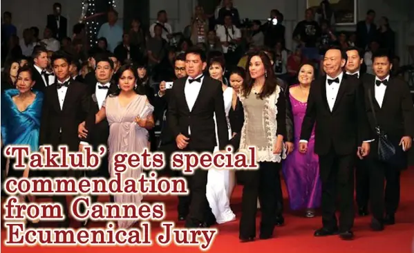  ??  ?? Director Brillante Mendoza and Senator Loren Legarda lead the ‘Taklub’ entourage during the world premiere of the film at the 68th Cannes Film Festival on May 19 at the Debussy Theater.