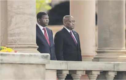  ?? Picture: AFP ?? MATTERS OF MUTUAL INTEREST. President Jacob Zuma, right, receives Angolan President Joao Lourenco during his state visit yesterday in Pretoria.
