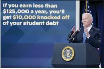  ?? SUSAN WALSH
THE ASSOCIATED PRESS ?? President Joe Biden speaks about the student debt portal beta test in the South Court Auditorium on the White House complex in 2022.